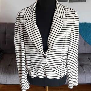 Anthropologie Cartonnier Black and White Striped Blazer Size Large